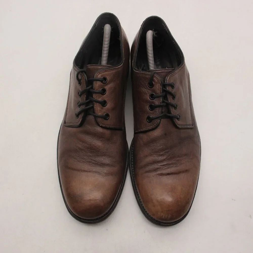 John Varvatos Men's UK 10.5 Plain Toe Brown Leather Oxford Handmade In Italy